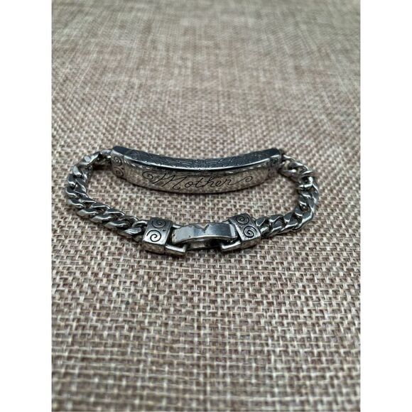 Brighton Women’s ID Bracelet Silver Plated Etched Mother Engraved Bar Link 7.5” - Picture 7 of 11
